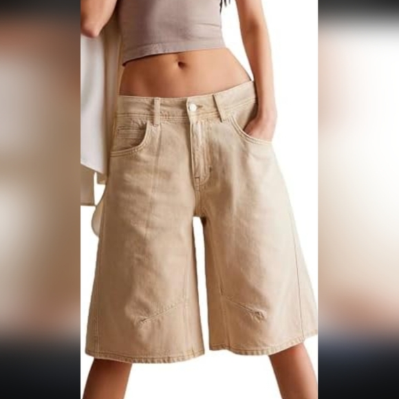 Free People Pants - Free People We The Free Beige Denim  Bermuda Shorts